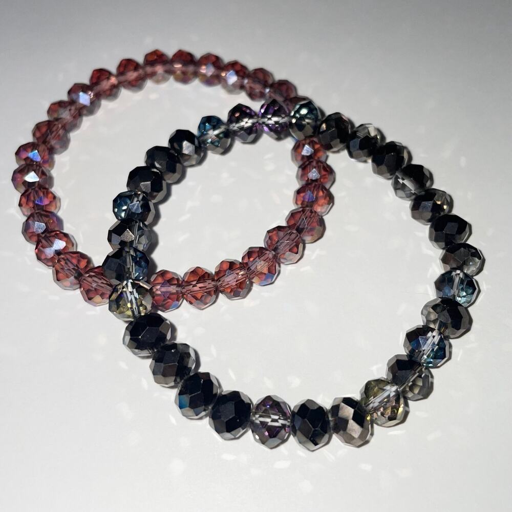 2 Piece Electroplated Faceted Austrian Crystal Bracelet Set ~ 7”